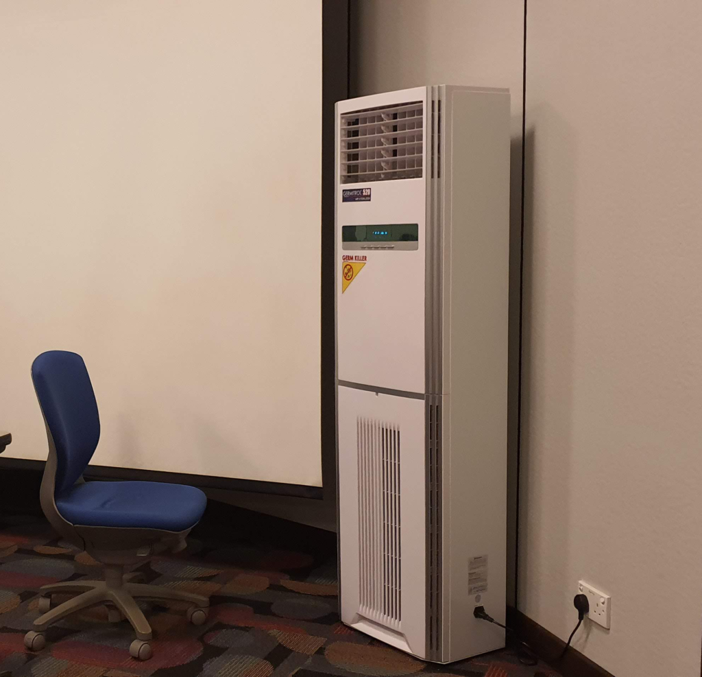 UV air purifier installed in a commercial office environment