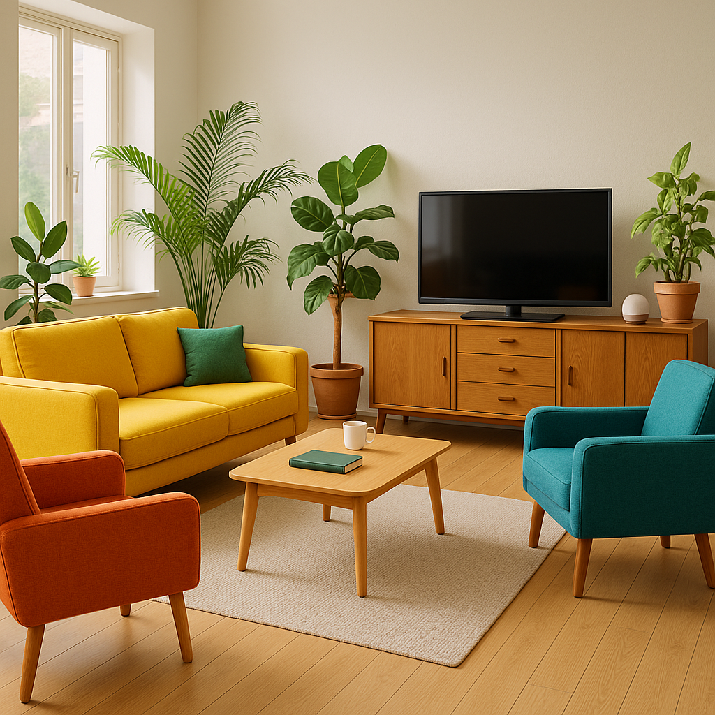 Well-preserved indoor living space with undamaged furniture and electronics, demonstrating that UVC air purification does not harm belongings.