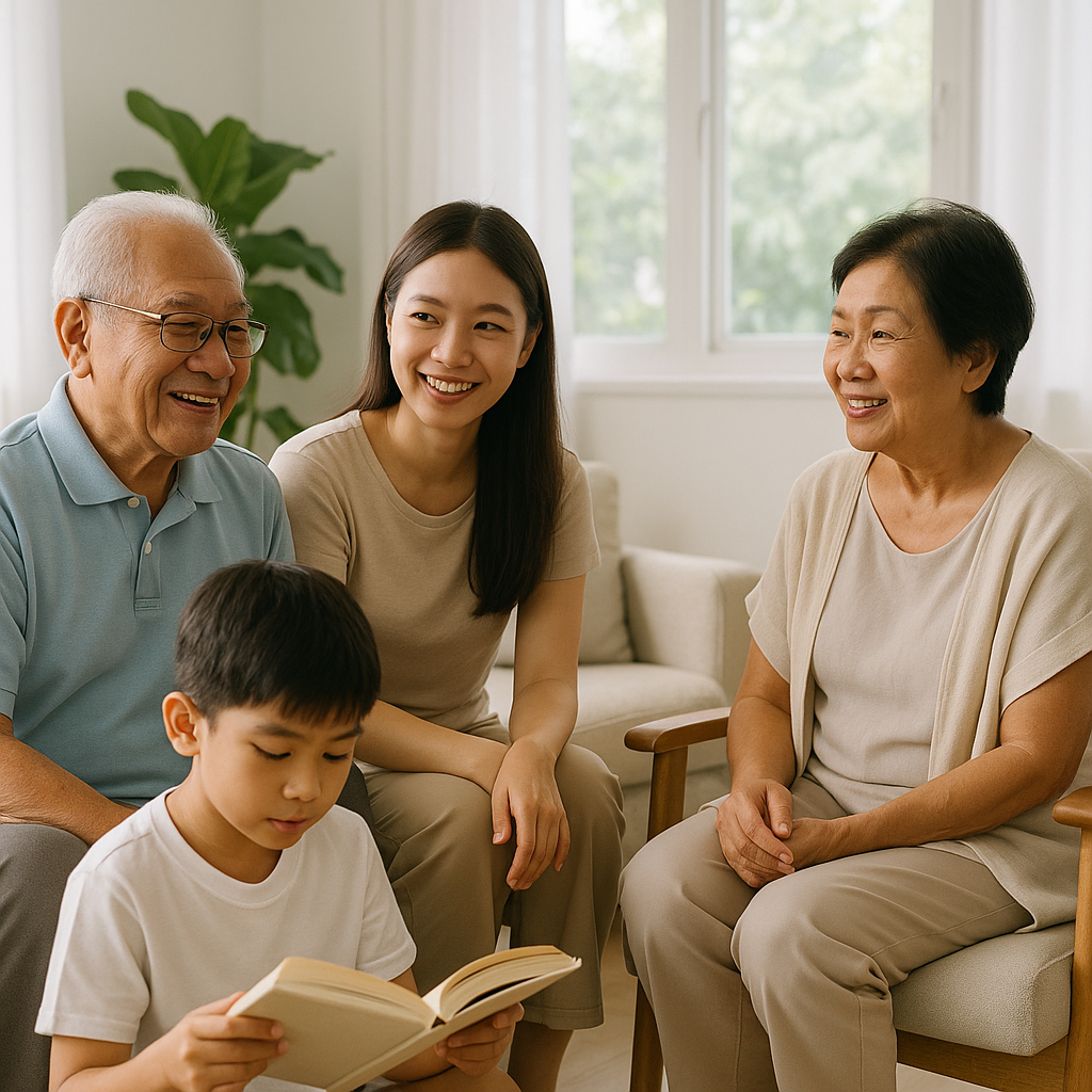 Diverse individuals (elderly, young adult, child) in a peaceful, clean home setting, representing various vulnerable groups who critically benefit from air purifiers due to illness.